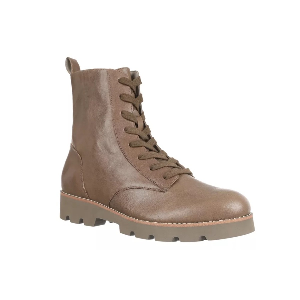 Vionic Lani Combat Women SZ 7 Brown Greige Vintage Leather Boots $170